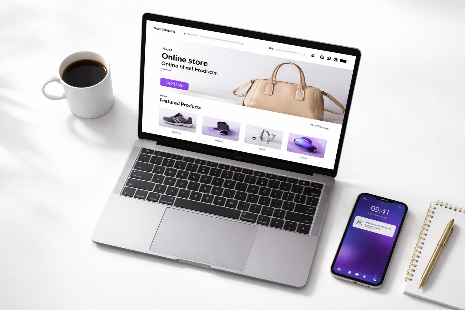 Pequeno negócio vendendo produtos pela internet com laptop e smartphone