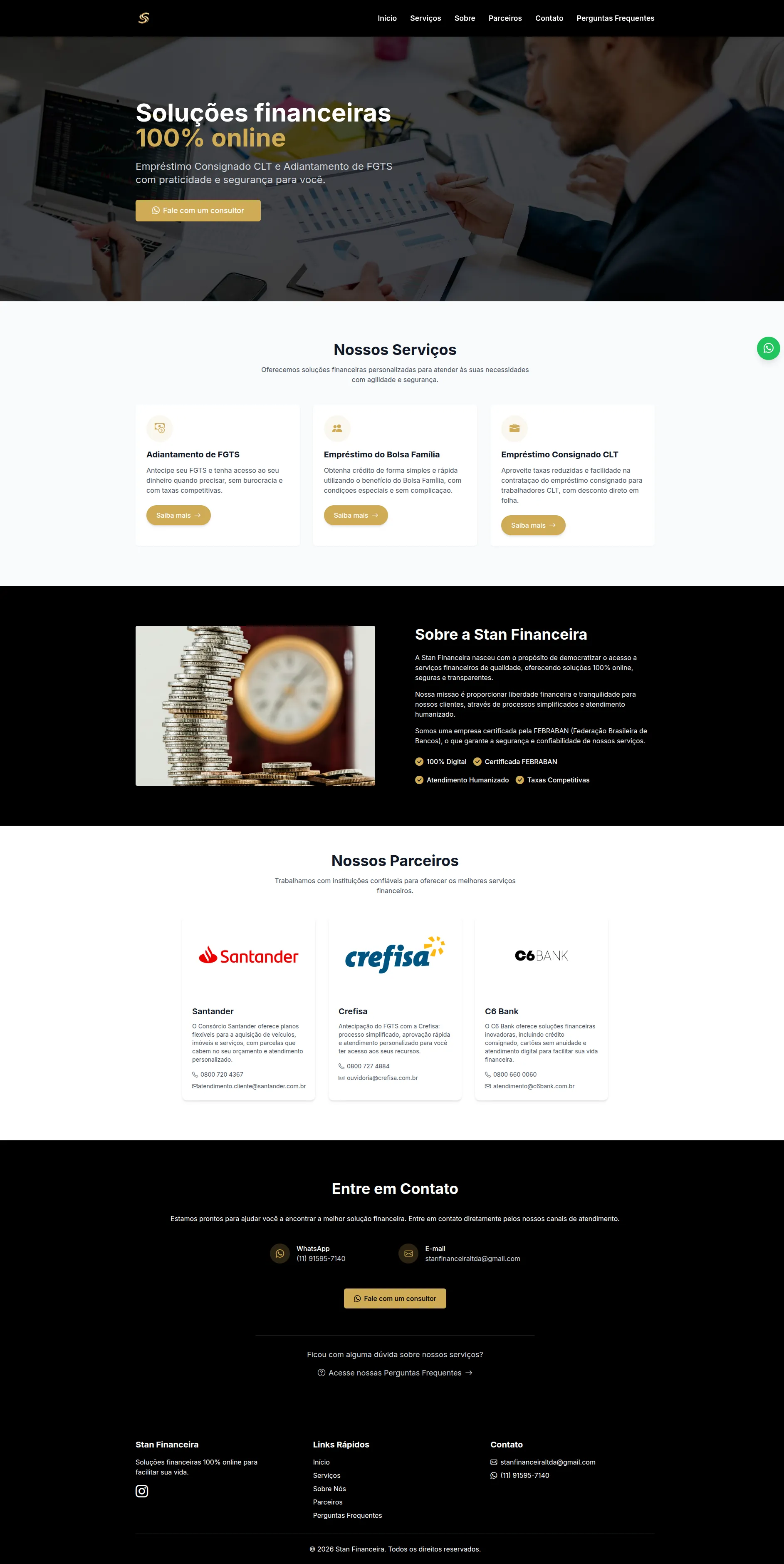 Versão anterior do site de Stan Financeira