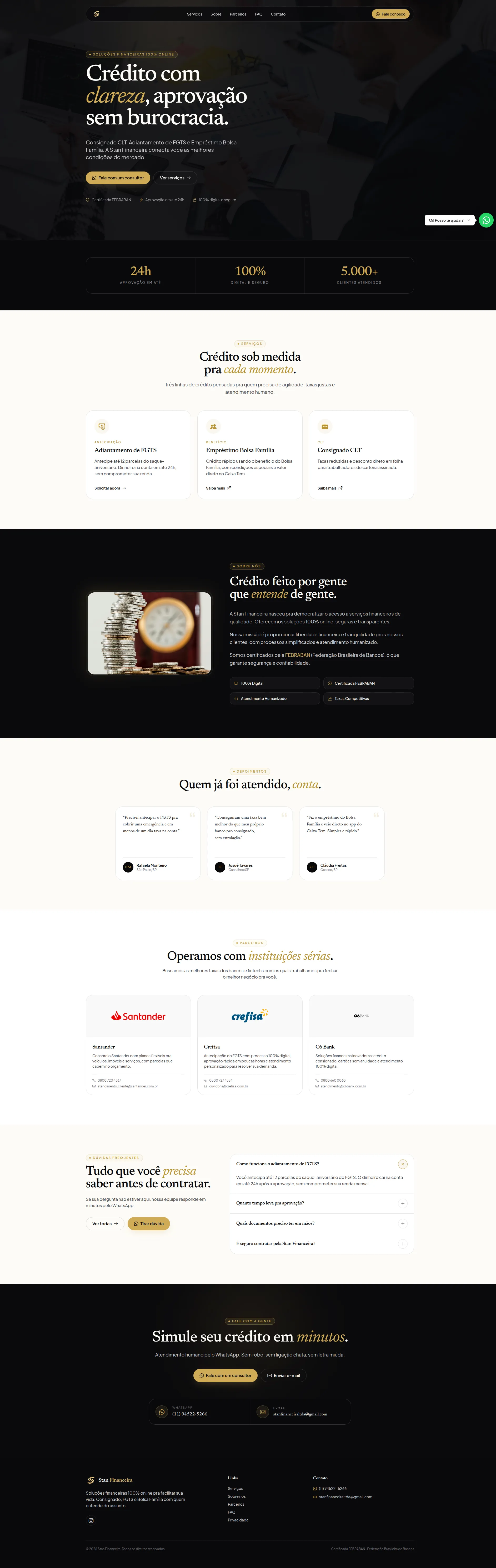 Versão atual do site de Stan Financeira