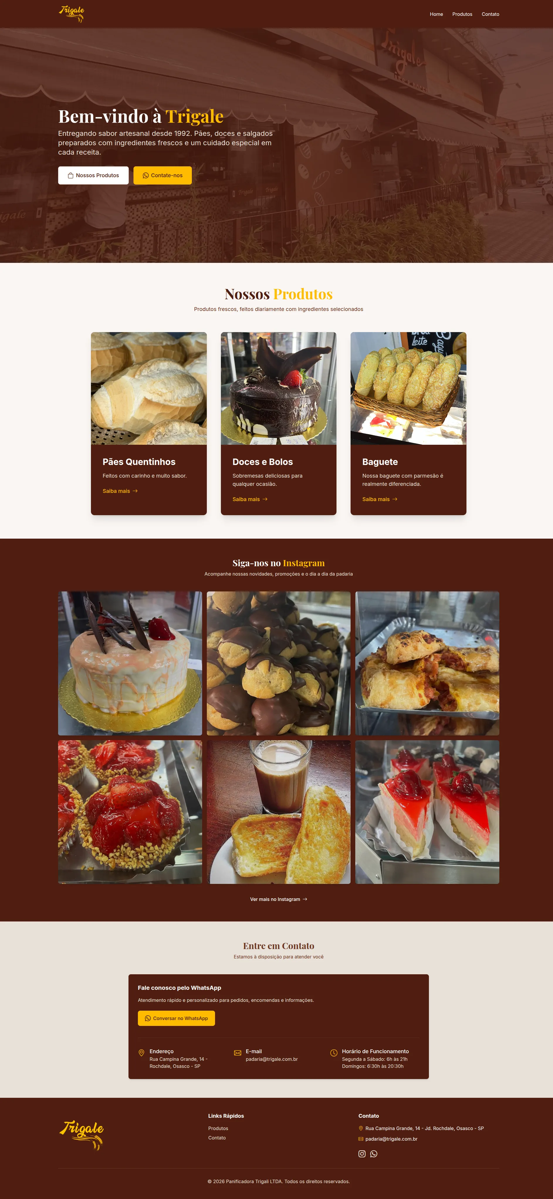 Versão anterior do site de Trigale